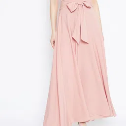 Berrylush Peach-Coloured Flared Maxi Skirt-image-50