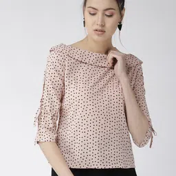 Style Quotient Women Peach-Coloured & Black Polka Dot Top-17