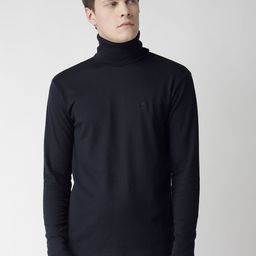 CHKOKKO Men Navy Blue Solid Turtle Neck T-shirt-image-27