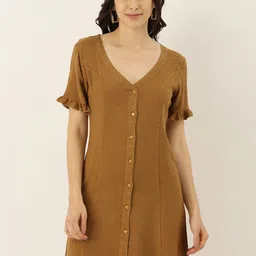 Campus Sutra Women Brown Solid Sheath Dress-picture-37