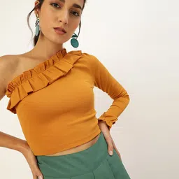 Veni Vidi Vici Mustard One Shoulder Blouson Top-picture-36