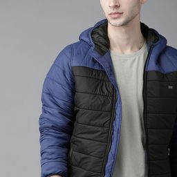 Roadster Men Navy Blue Black Colourblocked Padded Jacket-image-50