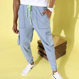 Kook N Keech Men Chic Blue Solid Updated Cargos-image-62