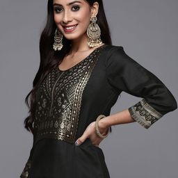 Indo Era Women Black Ethnic Motifs Yoke Design Kurta with Palazzos-image-30
