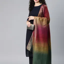 SWI Stylish Women Striped Zari Shawl-10