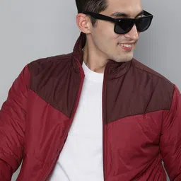 HERE&NOW Men Maroon Colourblocked Lightweight Padded Jacket-picture-44