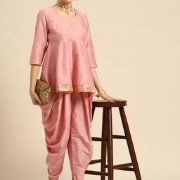 Sangria Women Dusty Pink Pleated Gotta Patti Kurti with Dhoti Pants-picture-23