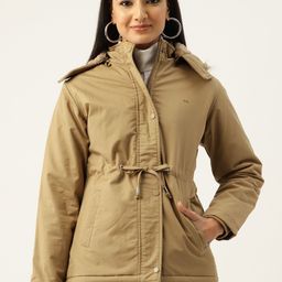 Okane Solid Waist Tie-Up Detail Detachable Hood Padded Jacket-58