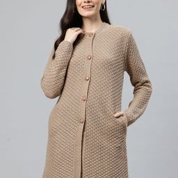 One Femme Women Self Design Longline Coat-image-45