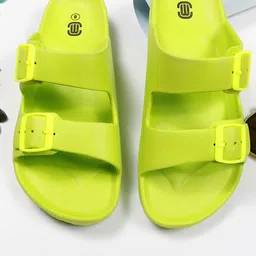MOZAFIA Men Fluorescent Green Rubber Sliders-image-39