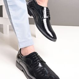 HERE&NOW Men Textured Lace-Up Formal Derby Shoes-picture-4