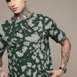 R.Code by The Roadster Life Co. Tie and Dye Printed Relaxed Fit T-shirt-image-29