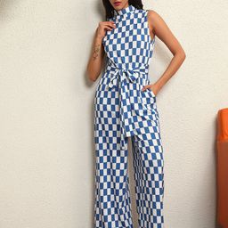 TANDUL Women Halter Neck Checked Basic Jumpsuit-1