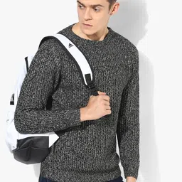 Dark Grey Textured Round Neck Sweater-image-42