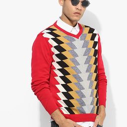 Multicoloured Printed V Neck Sweater-4