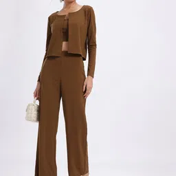 SZN Solid Top, Open Front Blazer with Trouser Co-Ords image 3