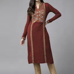 Cayman Women Ethnic Motifs Woven Design Knitted Woolen Kurta-image-36