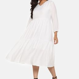 The Pink Moon Women White Solid Fit and Flare Dress-image-6