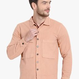 Kotty Men Peach-Coloured Solid Denim Jacket-20