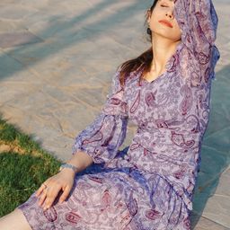 STREET 9 Lavender & Maroon Ethnic Motifs Chiffon Maxi Dress-image-72