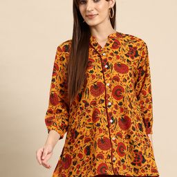 A&K Floral Print Mandarin Collar Cotton Top-picture-20
