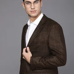 Louis Philippe Brown Checked Single-Breasted Tailored Formal Blazer-image-49