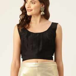Studio Shringaar Women Black Solid Saree Blouse-image-18