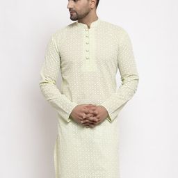 Jompers Men Green Printed Straight Kurta-image-4