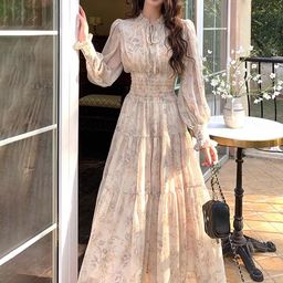 LULU & SKY Women Floral Print Tie Up Neck Cuffed Sleeves Smocked Fit & Flare Maxi Dress-image-68