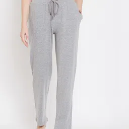 Hypernation Women Grey Melange Solid Lounge Pants-42