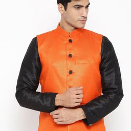 Vastraa Fusion Men Orange Solid Nehru jacket-36