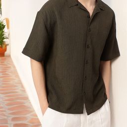 glitchez Seersucker Striped Relaxed Fit Shirt-image-80