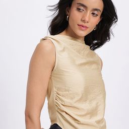glitchez Crinkled Ruched Boat Neck Asymmetric Hem Top-image-78