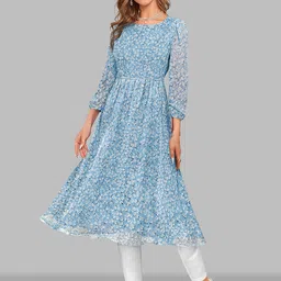 KERI PERRY Floral Printed Georgette A-Line Kurta-picture-41