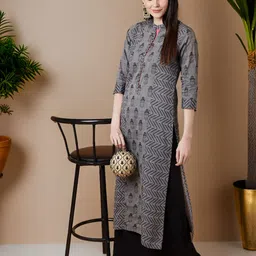 Pannkh Women Grey Printed Handloom Straight Kurta-image-47