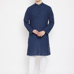 even Men Blue Striped Straight Kurta-image-78