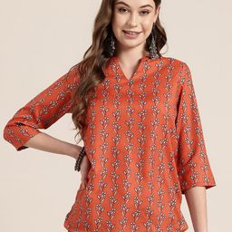 HERE&NOW Floral Printed Mandarin Collar Kurti-picture-27