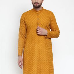 Jompers Men Yellow Printed Straight Kurta-picture-2