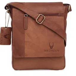 WildHorn Men Tan Brown Solid Genuine Leather Messenger Bag-image-79