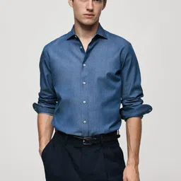 MANGO MAN Chambray Pure Cotton Shirt-image-37