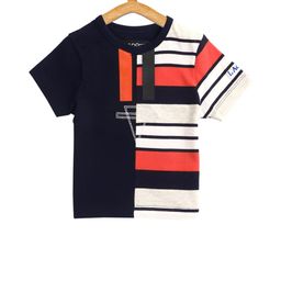 LAdore Boys Navy Blue & White Colourblocked T-shirt-image-66