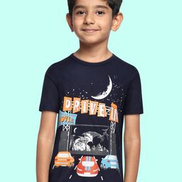 LAdore Boys Navy Blue Printed Pure Cotton T-shirt-image-98