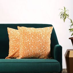 Contrast Living Set Of 2 Orange & White Printed Square Cushion Covers-9