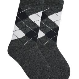 Bonjour Kids Pack Of 2 Grey & Black Argyle Woolen Calf Length Socks-29