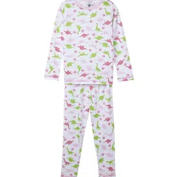 Cub McPaws Girls White & Green Print Night Suit-image-78