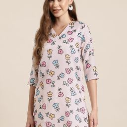 HERE&NOW Floral Print V-Neck Kurti-image-54