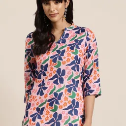 HERE&NOW Floral Print Mandarin Collar Kurti-picture-52