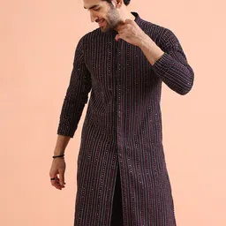 KISAH Men Embroidered Regular Fit Sequinned Kurta-image-72