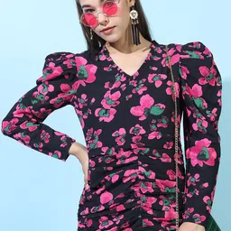 Tokyo Talkies Floral Printed Ruched Mini Dress-image-98