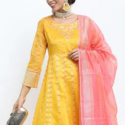 Vishudh  Womens Ethnic Motifs Printed Chanderi Anarkali With Dupatta Maxi Dress-image-13